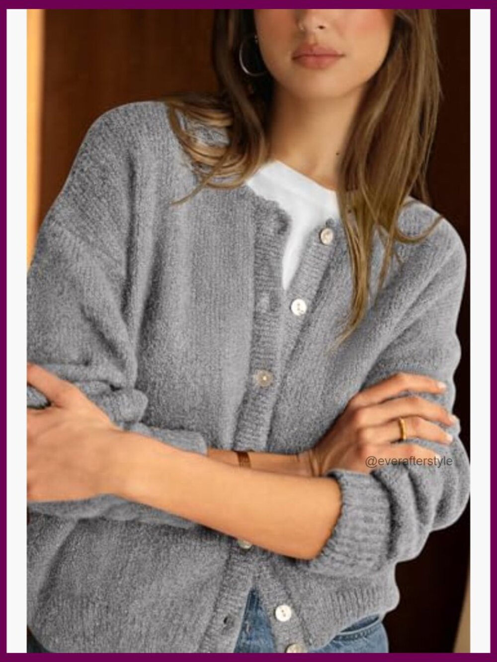 Long Sleeve Crewneck Button Down Chunky Knit Cardigan Sweater Open Front - Picture 2 of 7